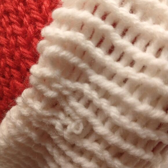 Handmade Hat Red White Unisex Winter Knit Warm Beanie Slouchy Ski Cap Po… - Picture 4 of 10